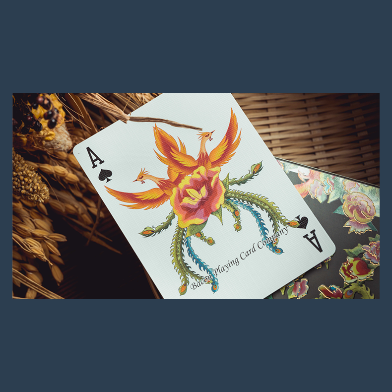 Phoenix and Peony (Green) Playing Cards by Bacon Playing Card Company