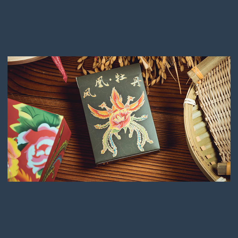 Phoenix and Peony (Green) Playing Cards by Bacon Playing Card Company